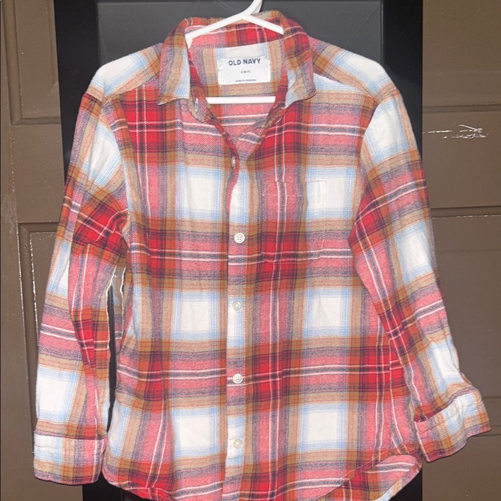 Old Navy Kids Plaid Shirt - Red and White; size small 6/7